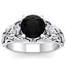 2 1/4 Carat Round Shape Black Diamond Intricate Vine Engagement Ring In 14 Karat White Gold Image-1