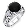 2 1/4 Carat Round Shape Black Diamond Intricate Vine Engagement Ring In 14 Karat White Gold Image-2