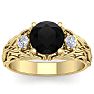 2 1/4 Carat Round Shape Black Diamond Intricate Vine Engagement Ring In 14 Karat Yellow Gold Image-1