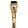 2 1/4 Carat Round Shape Black Diamond Intricate Vine Engagement Ring In 14 Karat Yellow Gold Image-4