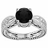 2 Carat Black Diamond Solitaire Engagement Ring with Tapered Etched Band In 14 Karat White Gold Image-1