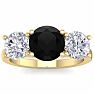 4 Carat Black Diamond Three Stone Ring In 14 Karat Yellow Gold. Huge Amazing Ring! Image-1