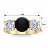 4 Carat Black Diamond Three Stone Ring In 14 Karat Yellow Gold. Huge Amazing Ring! Image-6