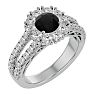 4 Carat Black Diamond Halo Engagement Ring In 14 Karat White Gold Image-2