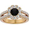 4 Carat Black Diamond Halo Engagement Ring In 14 Karat Yellow Gold Image-1