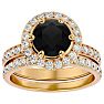 3 Carat Black Diamond Halo Bridal Set In 14 Karat Yellow Gold With 2 Carat Center Black Diamond Image-1