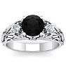 1 3/4 Carat Round Shape Black Diamond Intricate Vine Engagement Ring In 14 Karat White Gold Image-1
