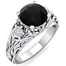 1 3/4 Carat Round Shape Black Diamond Intricate Vine Engagement Ring In 14 Karat White Gold Image-2