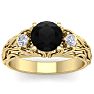 1 3/4 Carat Round Shape Black Diamond Intricate Vine Engagement Ring In 14 Karat Yellow Gold Image-1