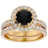 2 1/2 Carat Black Diamond Halo Bridal Set In 14 Karat Yellow Gold With 1 1/2 Carat Center Diamond Image-1