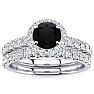 1 Carat Round Black Diamond Halo Bridal Set In 14 Karat White Gold Image-1