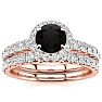 1 Carat Round Black Diamond Halo Bridal Set In 14 Karat Yellow Gold Image-1