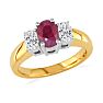 1/2ct Fine Quality Ruby and Oval Diamond Ring in 14k Yellow Gold Image-2