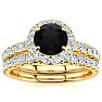 1 1/2 Carat Round Black Diamond Halo Bridal Set In 14 Karat Yellow Gold Image-1