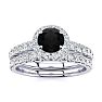 1/2 Carat Round Black Diamond Halo Bridal Set In 14 Karat White Gold Image-1