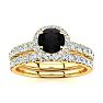 1/2 Carat Round Black Diamond Halo Bridal Set In 14 Karat Yellow Gold Image-1