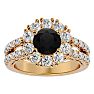 3 Carat Black Diamond Halo Engagement Ring In 14 Karat Yellow Gold Image-1