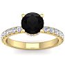2 Carat Round Shape Hidden Halo Black Diamond Engagement Ring In 14 Karat Yellow Gold Image-2