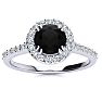 1 Carat Round Shape Halo Black Diamond Engagement Ring In 14 Karat White Gold Image-1