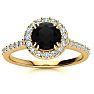 1 Carat Round Shape Halo Black Diamond Engagement Ring In 14 Karat Yellow Gold Image-1