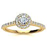 Moissanite Engagement Ring; 1/2 Carat Round Shape Halo Moissanite Engagement Ring In 14 Karat Yellow Gold Image-1