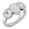 2 1/2 Carat Pear Shape Halo Lab Grown Diamond Three Stone Ring In 14 Karat White Gold Image-2