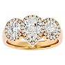 2 1/2 Carat Pear Shape Halo Lab Grown Diamond Three Stone Ring In 14 Karat Yellow Gold Image-1