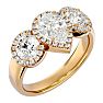 2 1/2 Carat Pear Shape Halo Lab Grown Diamond Three Stone Ring In 14 Karat Yellow Gold Image-2