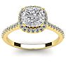 1 1/2 Carat Cushion Cut Halo Lab Grown Diamond Ring In 14K Yellow Gold Image-1