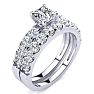 2 Carat Princess Center Engagement Ring and Wedding Band Set In 14K White Gold Image-2