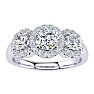 1 Carat Round Shape Halo Lab Grown Diamond Three Stone Ring In 14K White Gold Image-1
