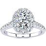 1 1/2 Carat Oval Shape Halo Lab Grown Diamond Engagement Ring in 14k White Gold Image-1