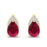 1 3/4 Carat Pear Shape Ruby and Diamond Earrings In 14 Karat Yellow Gold Image-2