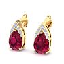 1 3/4 Carat Pear Shape Ruby and Diamond Earrings In 14 Karat Yellow Gold Image-3