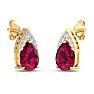 1 3/4 Carat Pear Shape Ruby and Diamond Earrings In 14 Karat Yellow Gold Image-4