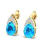 1 3/4 Carat Pear Shape Blue Topaz and Diamond Earrings In 14 Karat Yellow Gold Image-3
