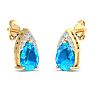 1 3/4 Carat Pear Shape Blue Topaz and Diamond Earrings In 14 Karat Yellow Gold Image-4