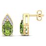 1 3/4 Carat Pear Shape Peridot and Diamond Earrings In 14 Karat Yellow Gold Image-1