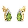 1 3/4 Carat Pear Shape Peridot and Diamond Earrings In 14 Karat Yellow Gold Image-4