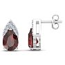 Garnet Earrings: Garnet Jewelry: 1 3/4 Carat Pear Shape Garnet and Diamond Earrings In 14 Karat White Gold Image-1
