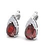 Garnet Earrings: Garnet Jewelry: 1 3/4 Carat Pear Shape Garnet and Diamond Earrings In 14 Karat White Gold Image-3