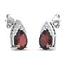 Garnet Earrings: Garnet Jewelry: 1 3/4 Carat Pear Shape Garnet and Diamond Earrings In 14 Karat White Gold Image-4