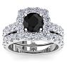3 1/2 Carat Black Diamond Halo Bridal Set In 14K White Gold Image-1