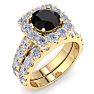 3 1/2 Carat Black Diamond Halo Bridal Set In 14K Yellow Gold Image-2