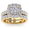 3 1/2 Carat Halo Lab Grown Diamond Bridal Set In 14K Yellow Gold Image-1