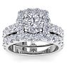 Moissanite Engagement Ring; 3 1/2 Carat Halo Moissanite Bridal Set In 14K White Gold Image-1