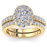 2 1/4 Carat Oval Shape Halo Moissanite Bridal Set In 14K Yellow Gold Image-1