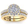2 1/4 Carat Round Shape Halo Moissanite Bridal Set In 14K Yellow Gold Image-1