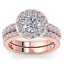 3 1/4 Carat Round Shape Halo Diamond Bridal Set In 14K Rose Gold Image-1