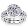 3 1/4 Carat Round Shape Halo Moissanite Bridal Set In 14K White Gold Image-1